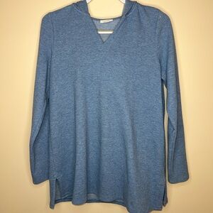 Pure Jill by J. Jill Blue V-Neck Hooded Tunic Top Size Small
